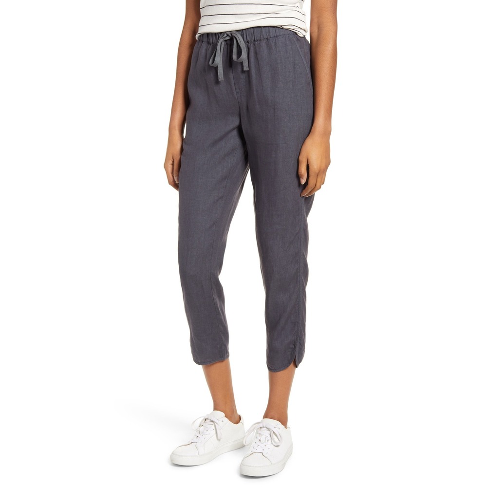 Caslon Womens Track Style Linen Pants Size Medium Grey Ebony Slouchy Sporty